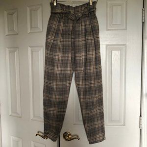 Ella Moss Paperbag Waist Tie Plaid Trousers 25